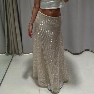 Zara Cream Sequin Maxi Skirt